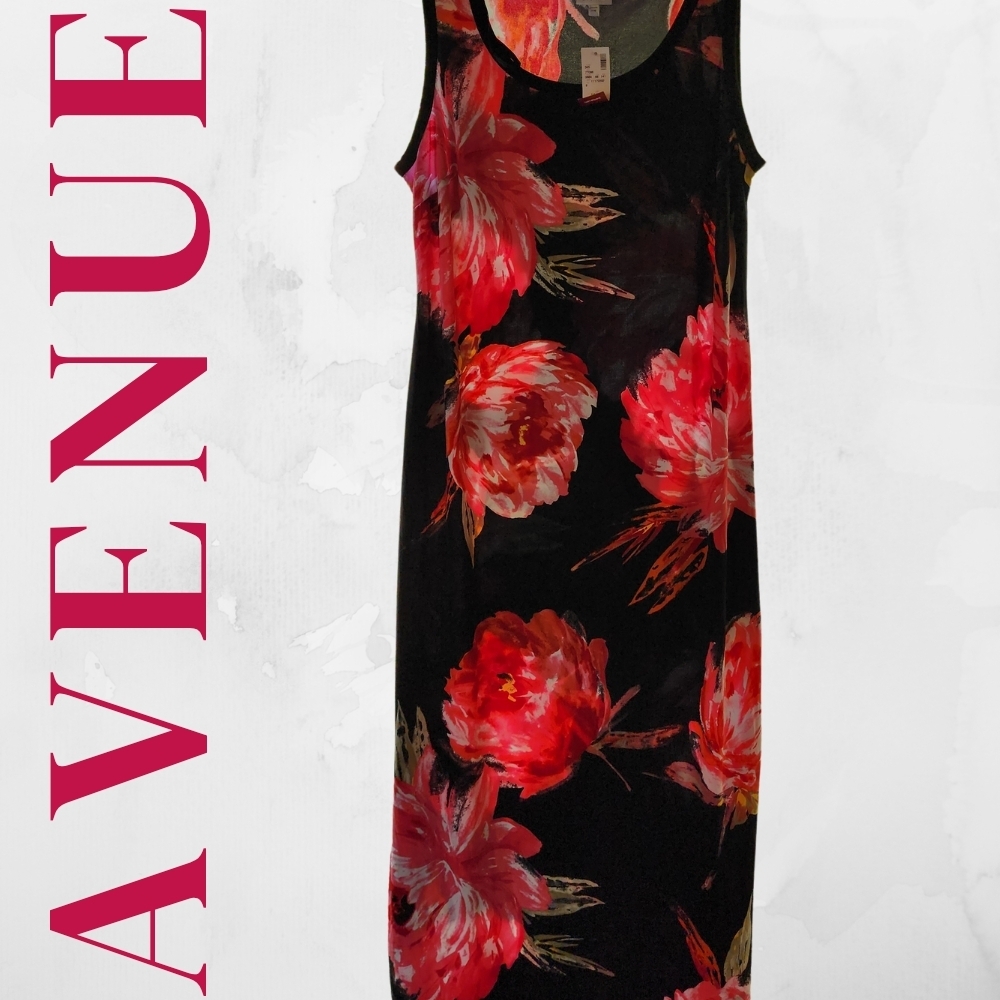 Avenue Women's Black and Red Floral Dress